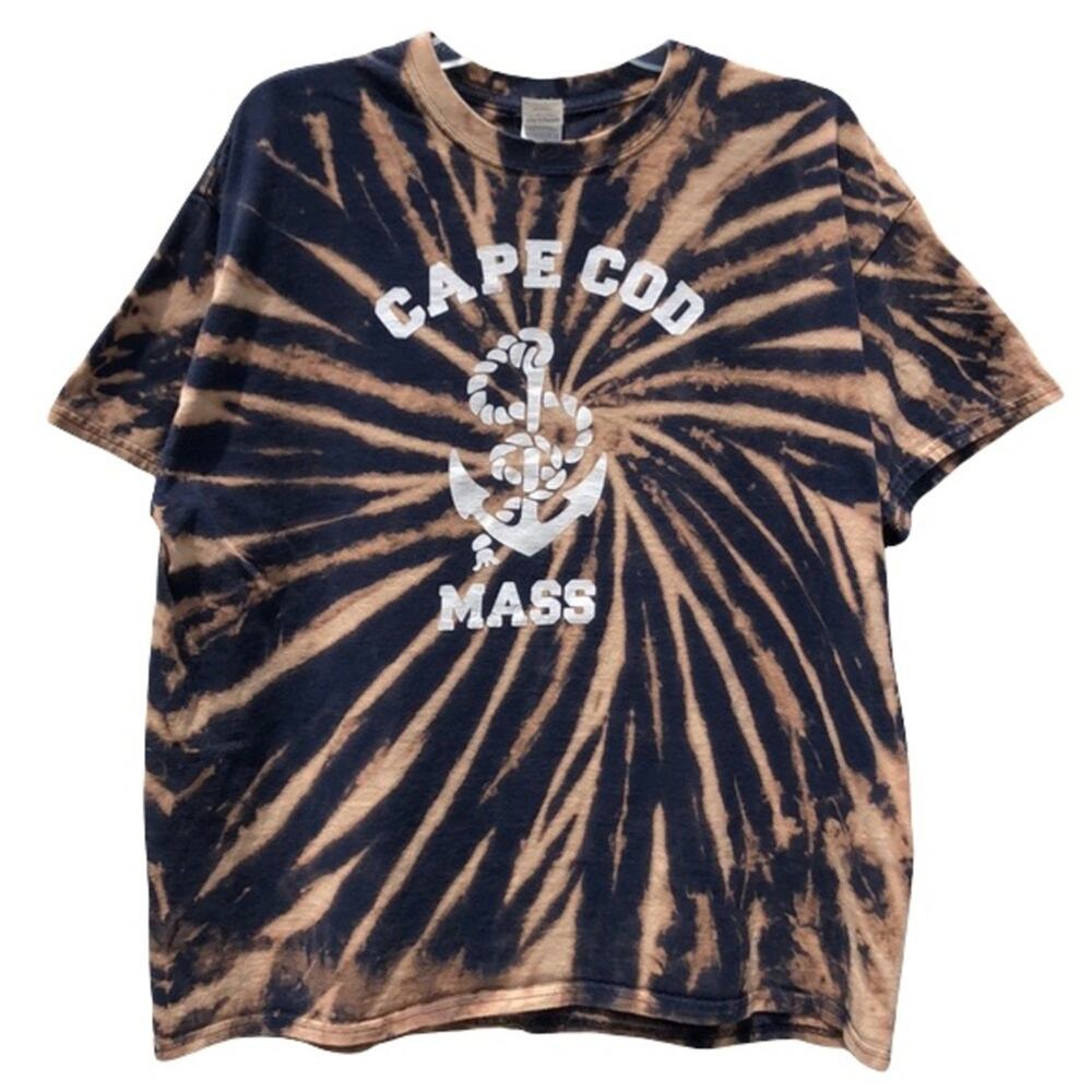 Cape Cod Massachusetts Acid Spiral Tie Dye Navy Tan T-Shirt Mens Size XL